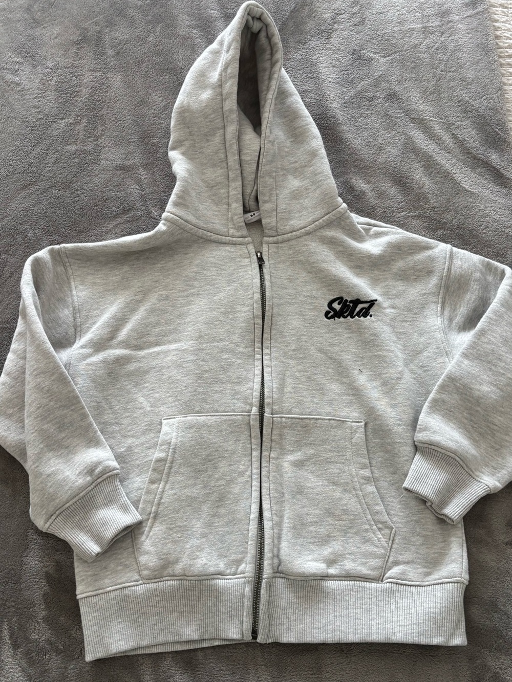 Zara Light Grey Zip-Up Hoodie with Black Script Logo